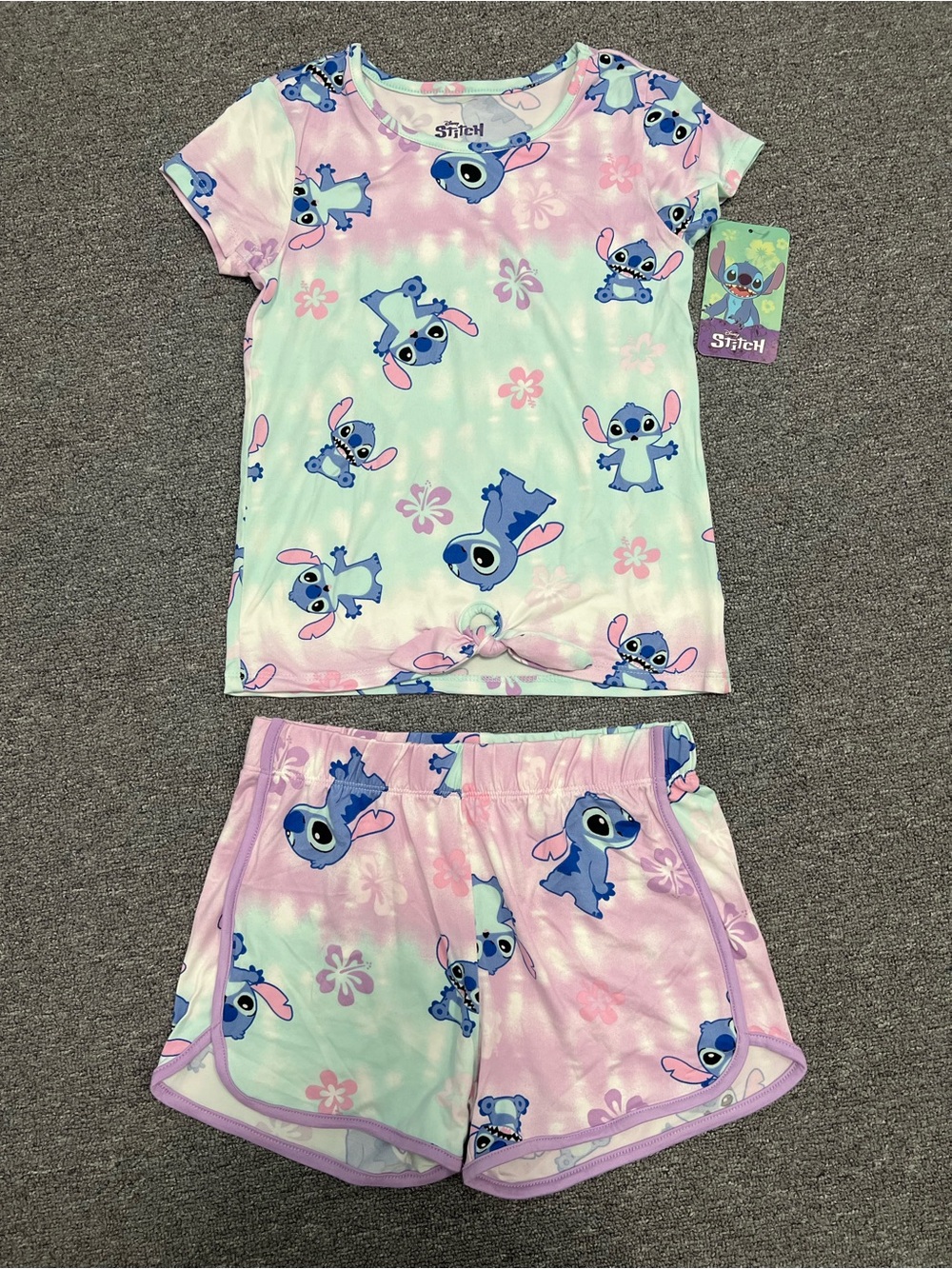 Disney Girls Pink & Mint Stitch Tie-Dye Pajama Set